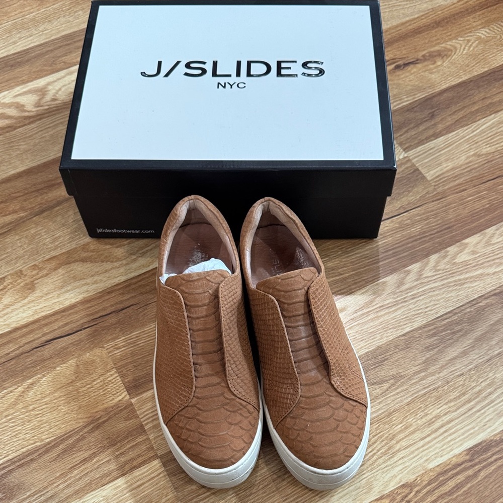 J/Slides Tan Embossed leather Slip-On Sneakers
